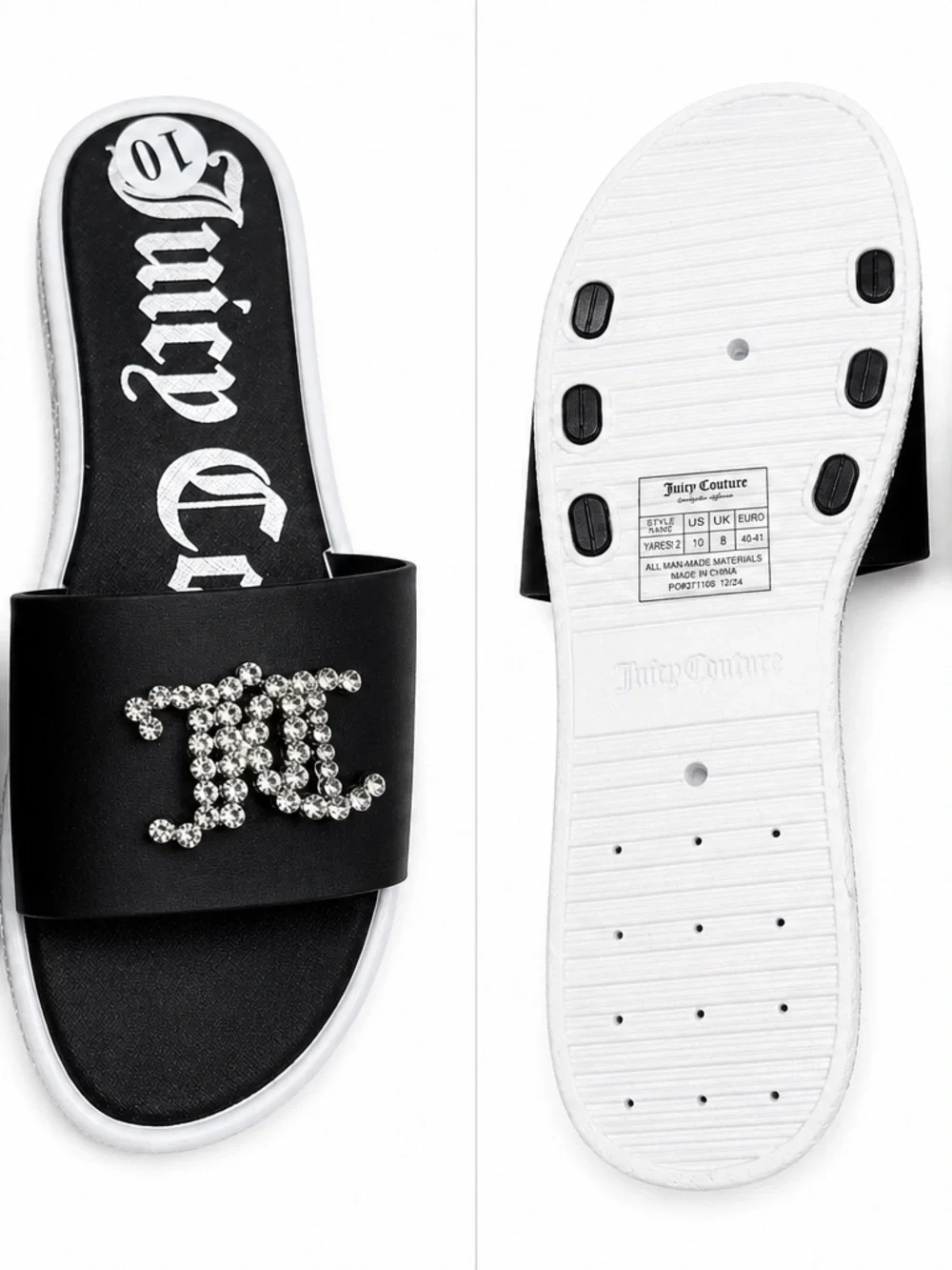 Juicy Couture Black Slide Sandals with Crystal Logo NWOT - Picture 1 of 4
